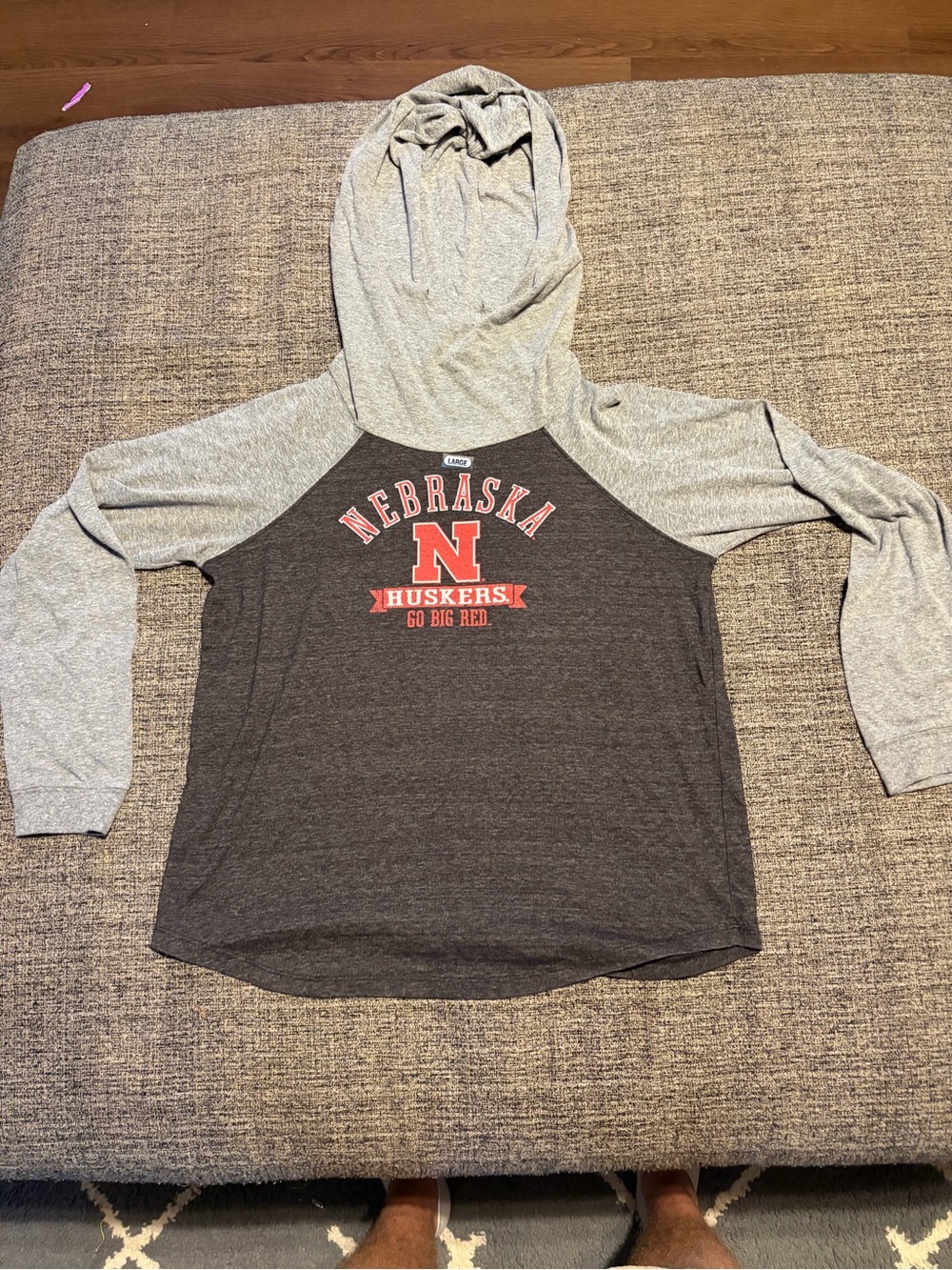 Nebraska Huskers Women’s Hooded Raglan Tee - Gray/Light Gray